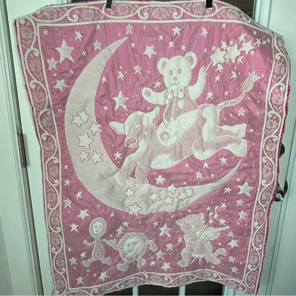 Vintage Storybook Nursery Wall Hanging Mother Goose, Pink and White‎ Appliqué